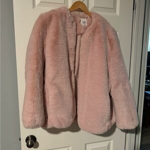NWOT Gap Pretty Pink Faux Fur Jacket with SidePockets and Hook/Eye Closure